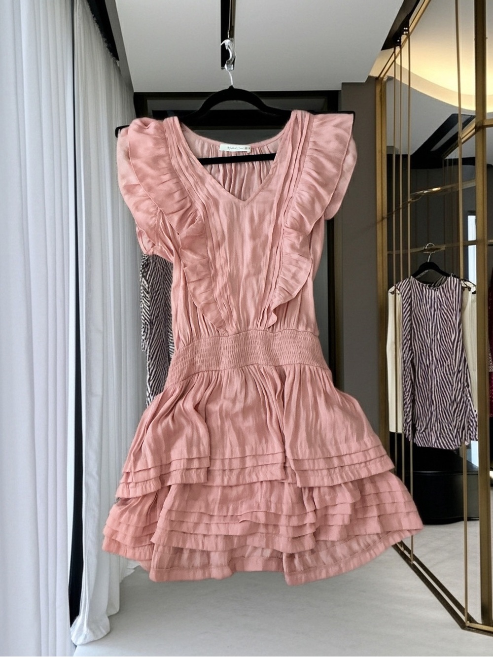 Mustard Seed Blush Pink Ruffle Tiered Mini Dress Size Small Romantic